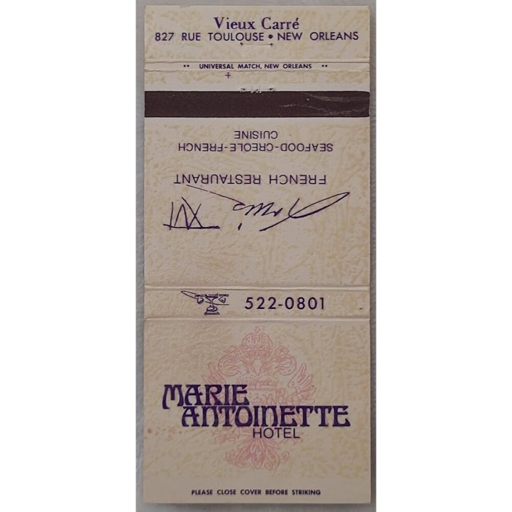 Vtg Matchbook Cover Marie Antoinette Hotel New Orleans Vieux Carre Louis XVI